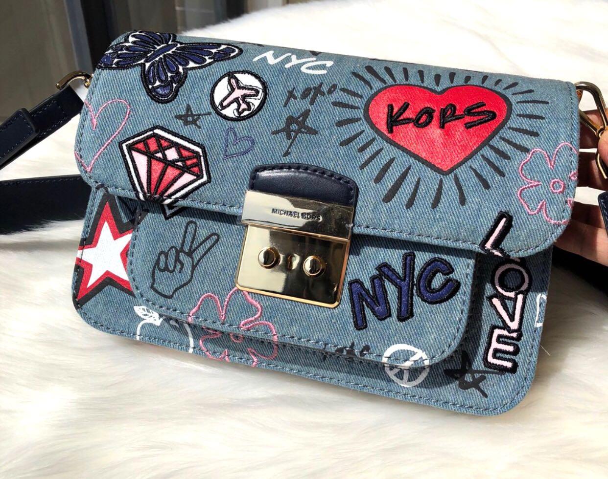sloan editor embroidered denim shoulder bag