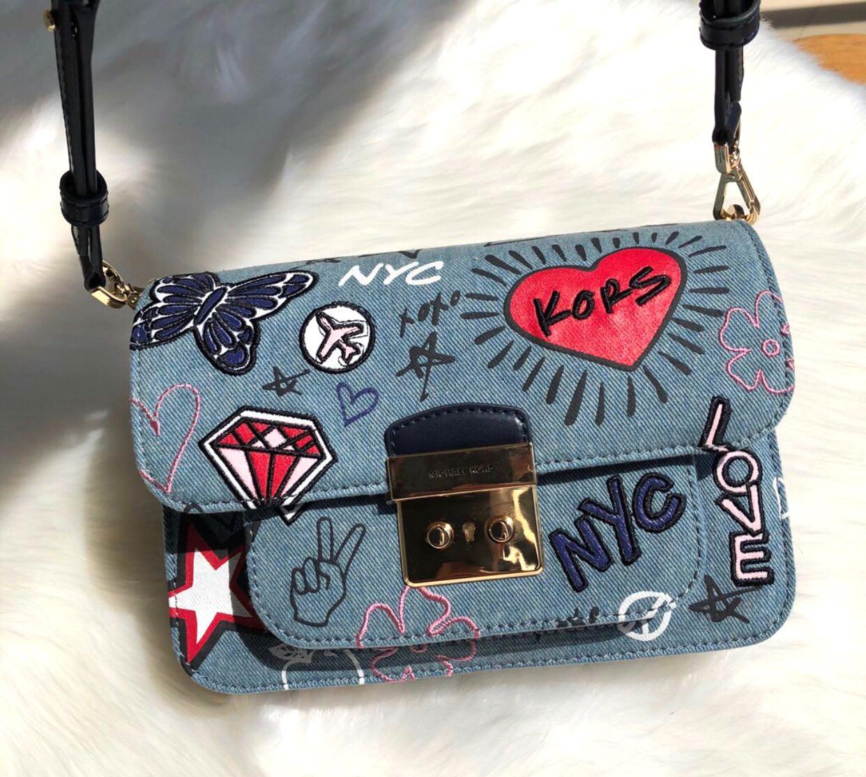 sloan editor embroidered denim shoulder bag