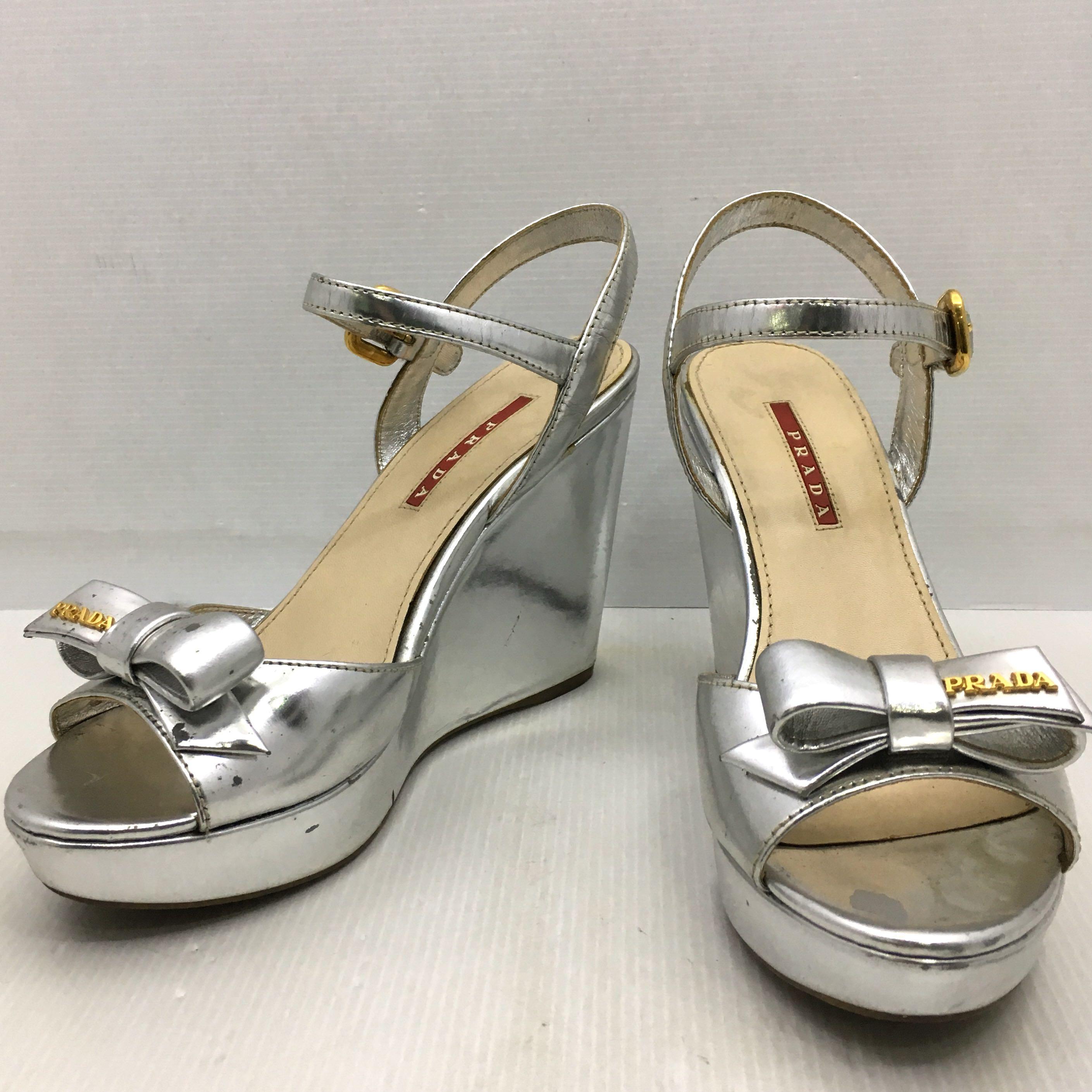 prada silver heels