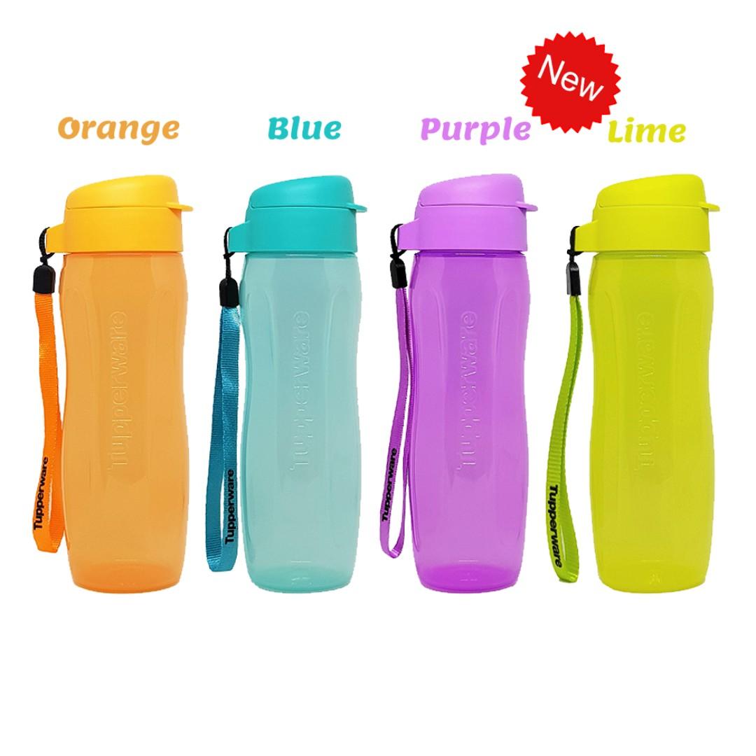 Tupperware 500 ML Slim Eco Flip Top Water Bottles-Set of 8-New Colors. 