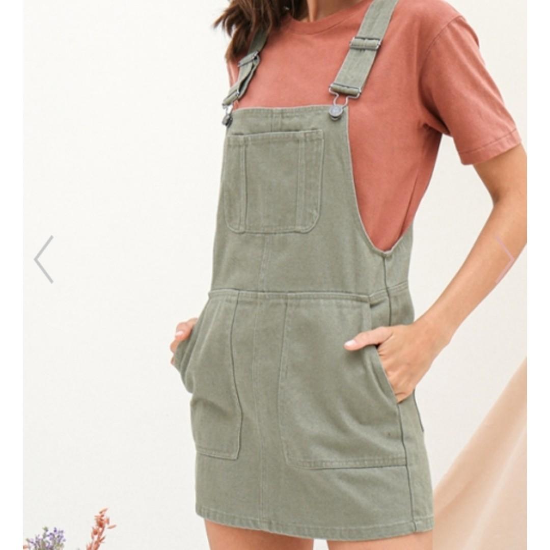 Unfettered Holidays Denim Dungaree Jumper Thyme Green