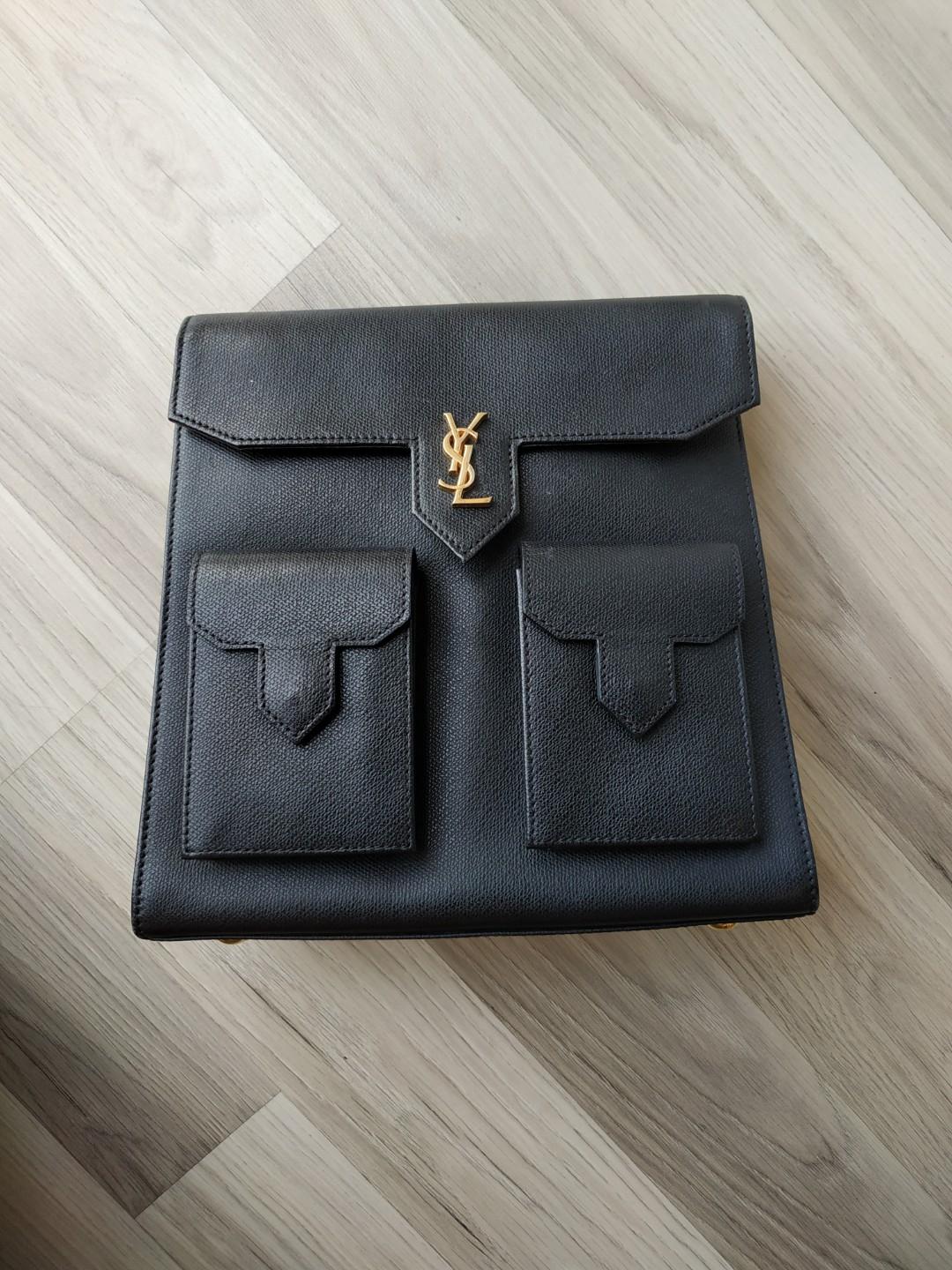 Authentic YSL Leather Shoulder Bag GP Fold Magnet Black Vintage