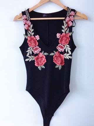 Ally fashion flower bodysuit black