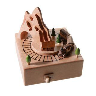 Exquisite Mountain and Train Wooden Music Box