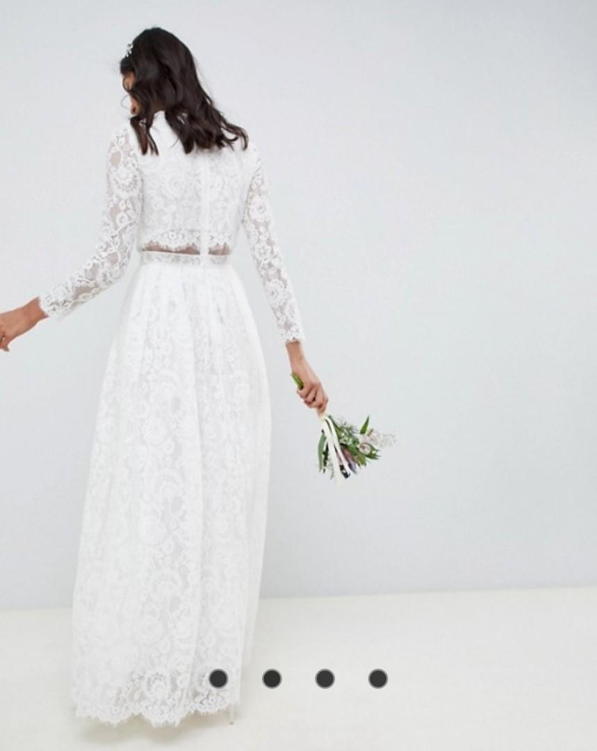 Asos edition lace long sleeve crop top maxi wedding dress shop
