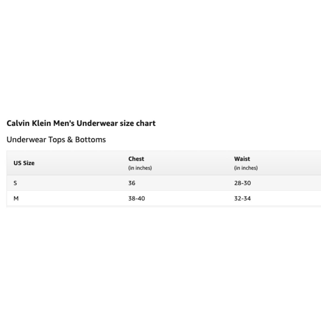 Ck mens hotsell underwear size chart