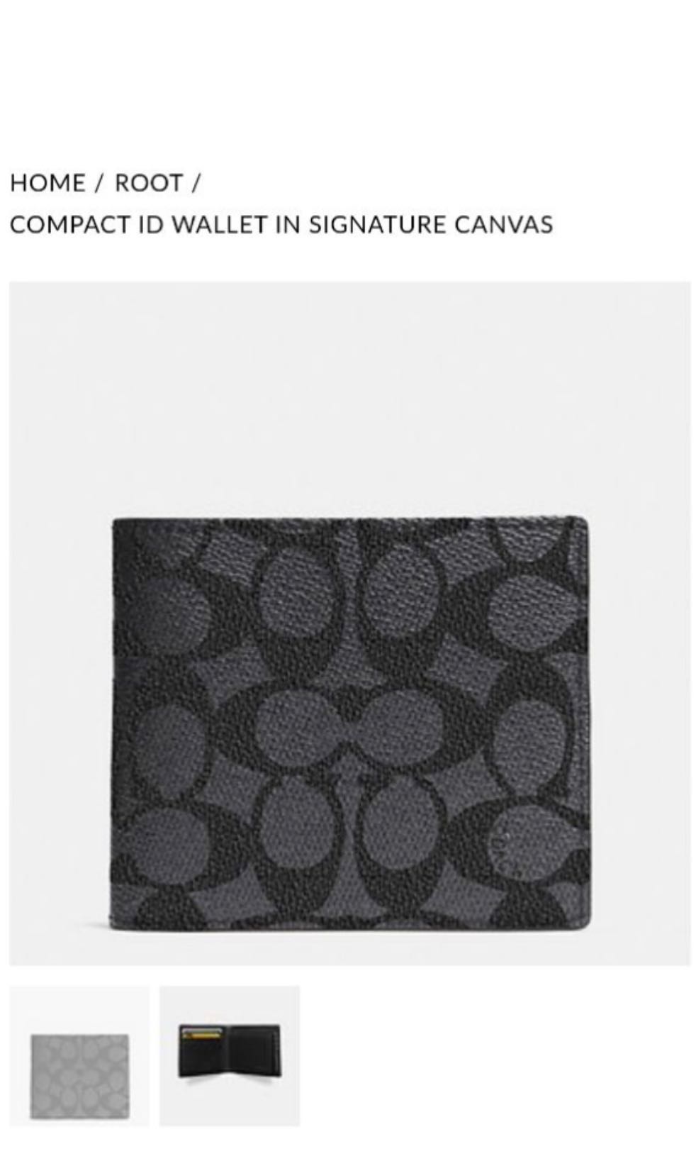 Coach compact ID wallet in Signature canvas, Luxury, Bags & Wallets on