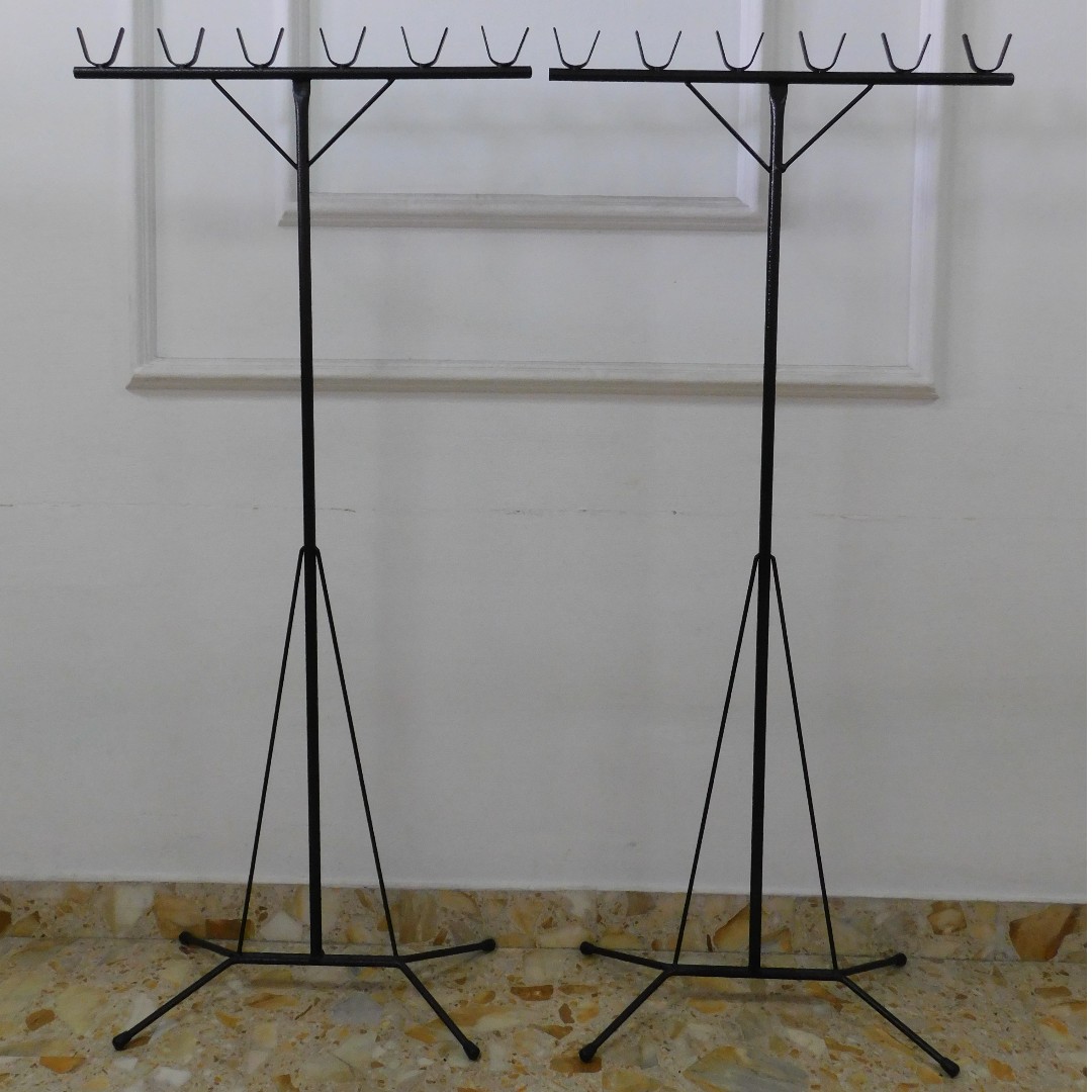 Heavy Duty Wrought Iron Laundry Drying Rack Bamboo Pole Stand Set
