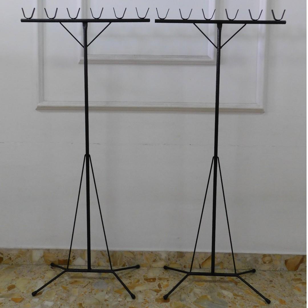 Heavy Duty Wrought Iron Laundry Drying Rack Bamboo Pole Stand Set