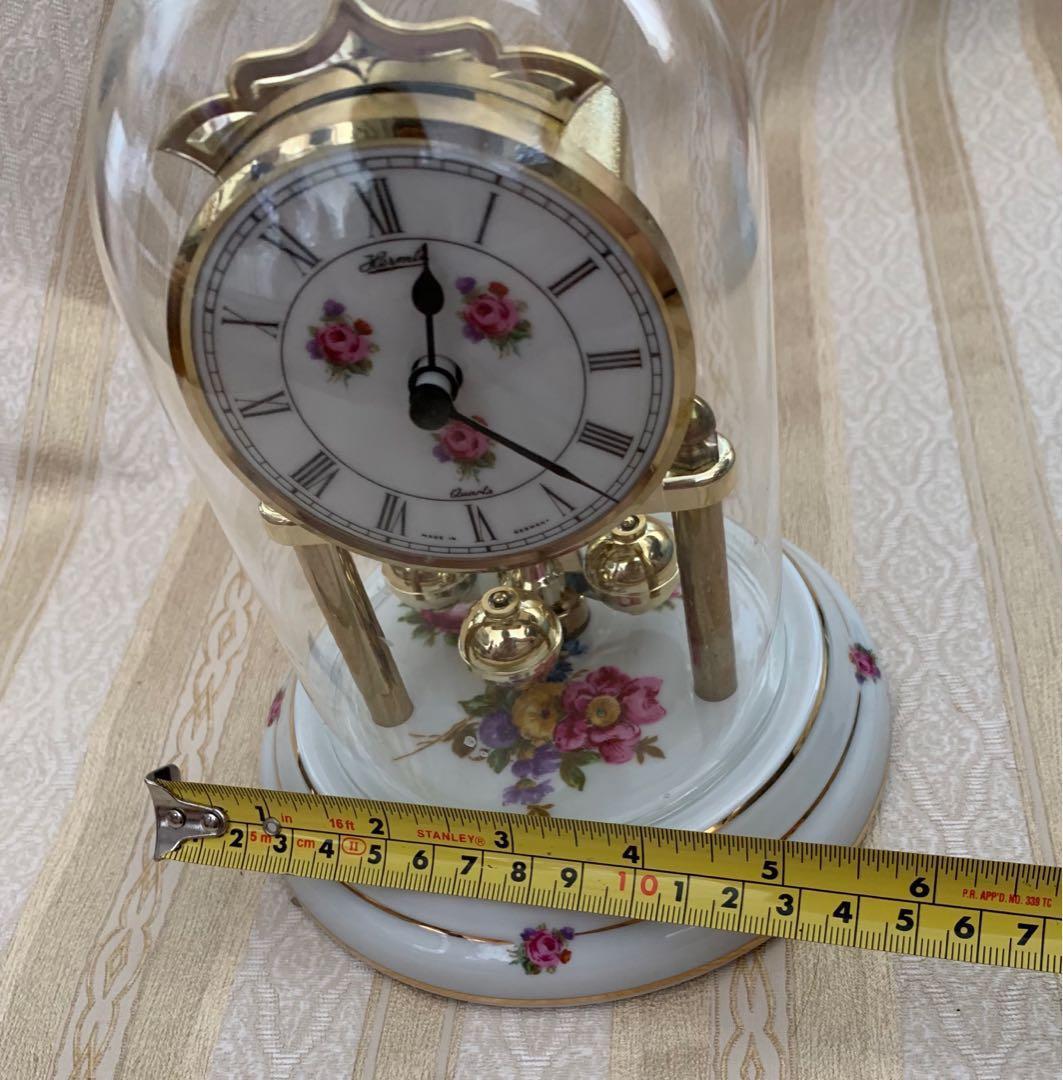 Hermle vintage floral porcelain fineglass table clock, Furniture