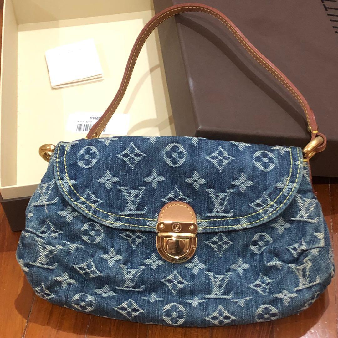 Louis Vuitton Pleaty Bag Small Blue Denim Leather Top Handles Monogram Jean   eBay