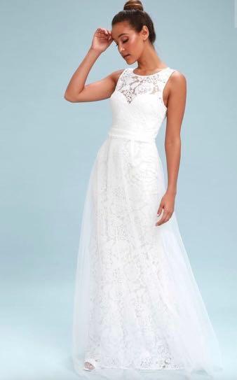 Lulus Sonnet White Lace Backless Maxi Wedding Dress Women S Fashion Clothes Dresses Skirts On Carousell