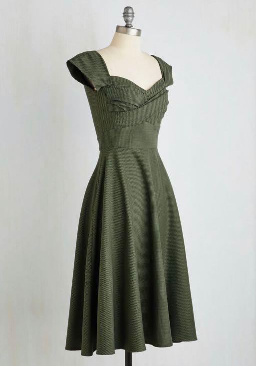 ModCloth Stop Staring Madstyle Swing Dress retro vintage green