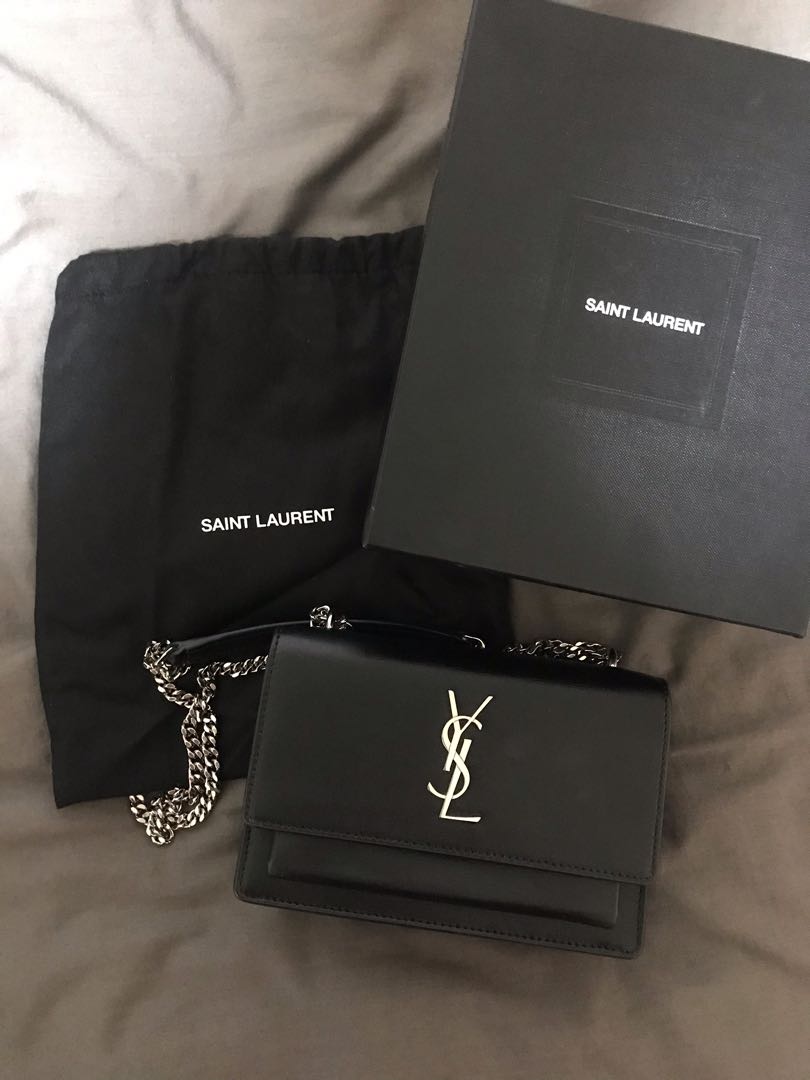 sunset monogram ysl small calf leather wallet on chain