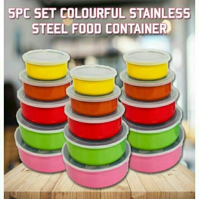 5Pcs Set Colourful Stainless Steel Food Container, Furniture & Home ...