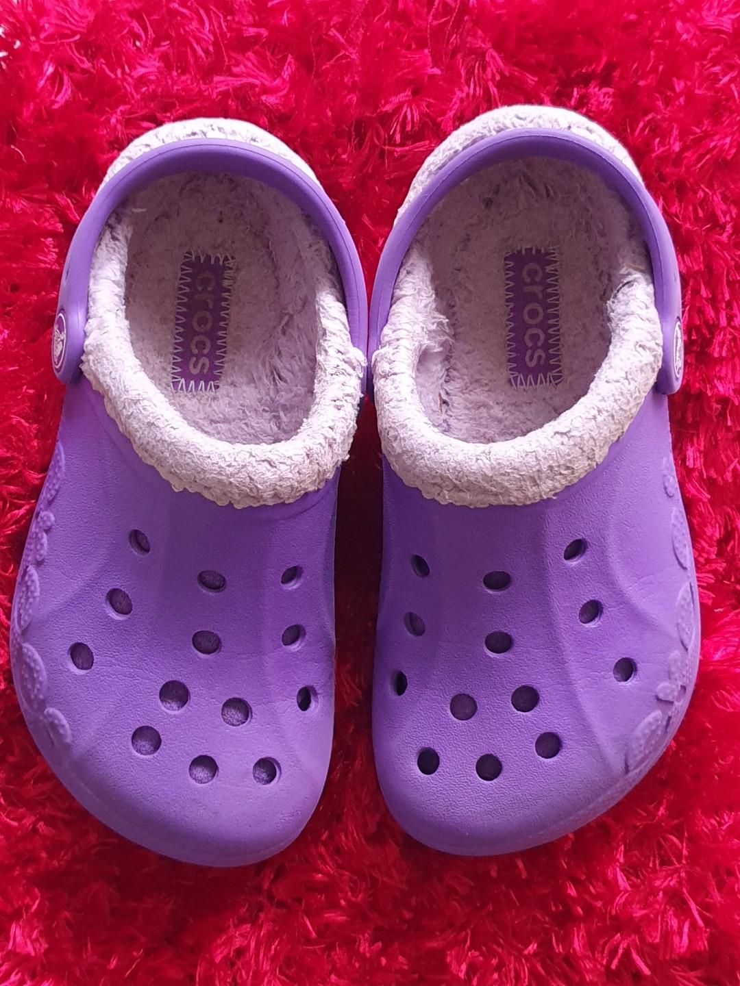 💯Fuzzy Crocs Little Girls Size 10/11 