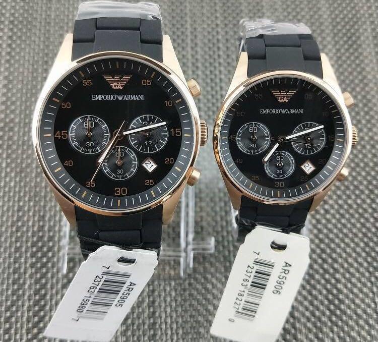 COUPLE SET Emporio Armani AR5905 and AR5906 Chronograph Watch