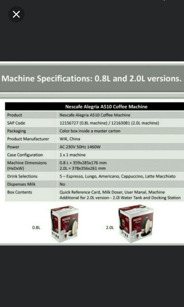 Nescafe Alegria A510 2.0L Barista Coffee Maker Machine, TV & Home