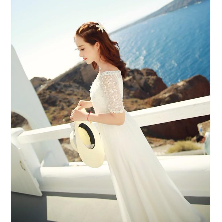 Cheap Wedding Beach White Dresses Women Chiffon Maxi Prom Gown Long Party Dress Women s Fashion Dresses Sets Traditional Ethnic wear on Carousell