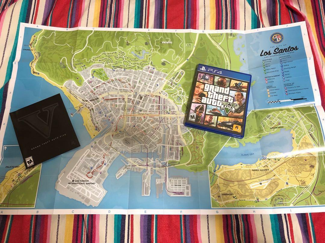 Grand Theft Auto V GTA V PS4 Game With Map Playstation 4 PS 4 GTAV