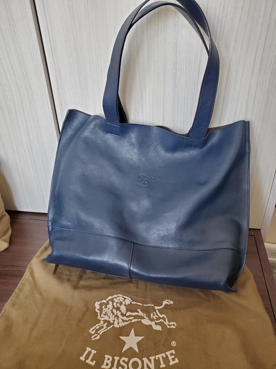 🈹️🈹️Il bisonte 深藍色真皮tote bag (Made in Italy), 名牌, 手袋