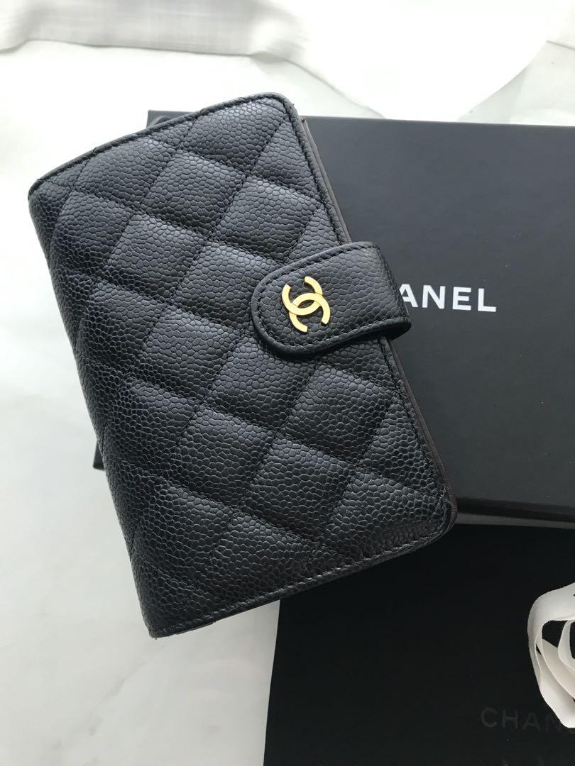 CHANEL Black Caviar with Gold Hardware Passport Holder Wallet - Bellisa