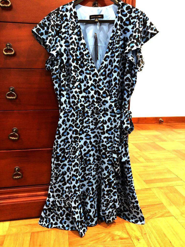 blue leopard print wrap dress