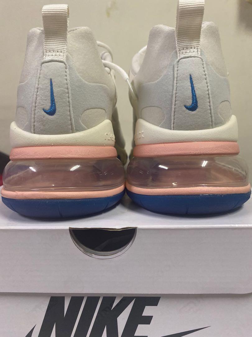Nike Wmns Air Max 270 React 米白粉氣墊慢跑AT6174-100, 運動休閒, 運動鞋在旋轉拍賣