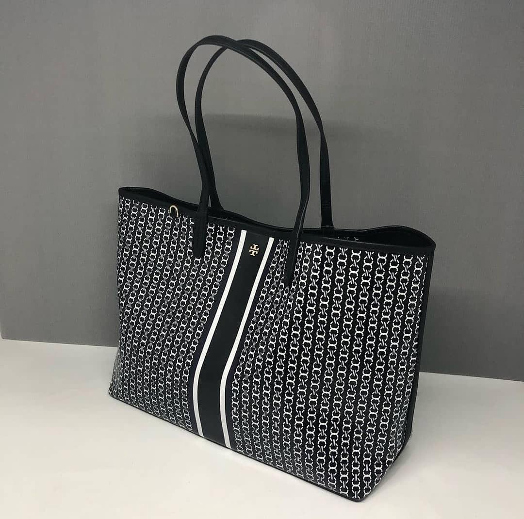 Tory Burch Gemini Link Tote Medium 38 45 29 14 Black Stripes