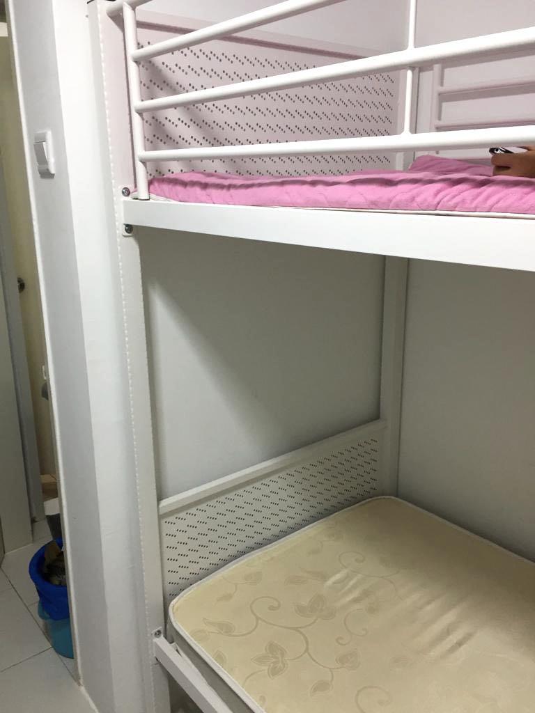 White double decker (Category: Bed Frames & Mattresses) located in Kuala Lumpur. Submitted by perf.pre.new (Listing ID 258032221, Image 3). Description: DOUBLE DECKER IN WHITE COLOUR type : double decker ( katil dua tingkat ) for : adult / kids Condition : 10/10 Colour : white Katil sangat kukuh, tahan lasak. Untuk katil org dewasa tapi kanak2 boleh tidur juga. Warna putih yang cantik sangat sesuai untuk nampak minimalist . Not come with mattress