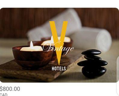 Vintage Hotels gift card. Value $800