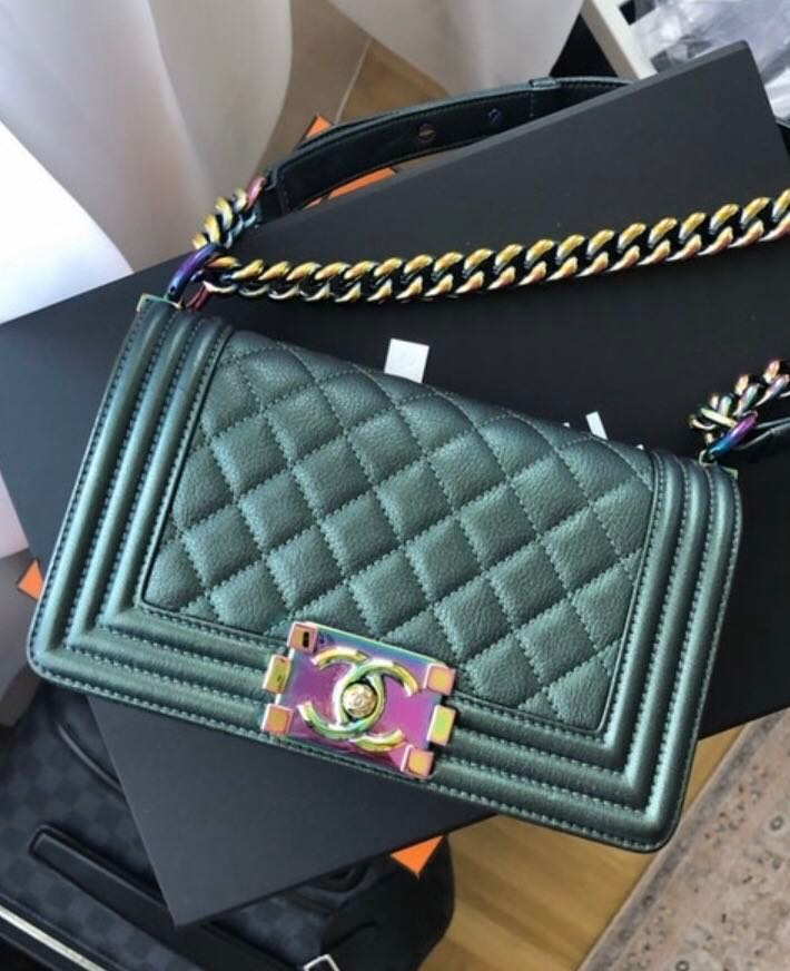 chanel boy iridescent rainbow hardware