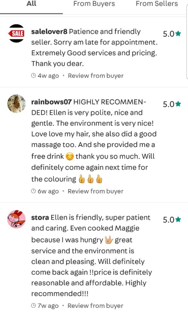Customer feedback (Category: Everything Else) located in Singapore. Submitted by ellenle74 (Listing ID 258096964, Image 1). Description: .
