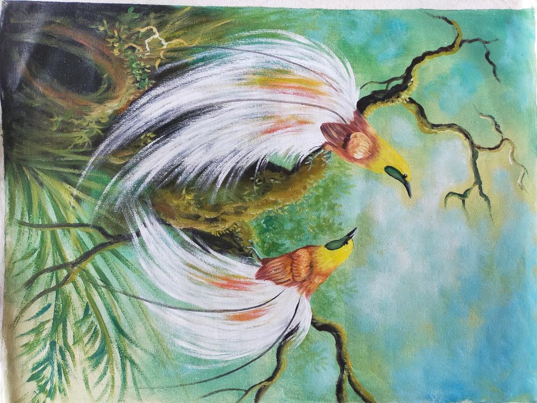 Di Jual Lukisan Burung Cendrawasih Ukuran 60 X 80 Cm Desain Kerajinan Tangan Karya Seni Di Carousell