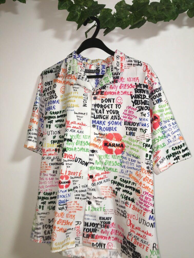 Graffiti Button up Shirt, Men's Fashion 