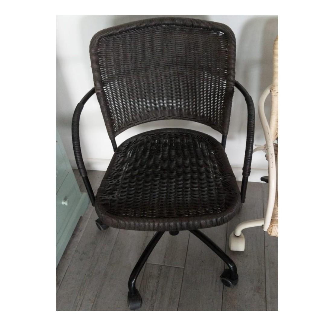Ikea Rattan Wicker Office Chairs x 2 (Black + White), Furniture & Home