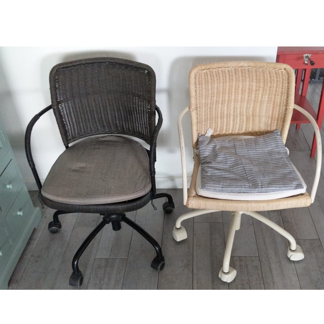 Ikea Rattan Wicker Office Chairs X 2 Black White Furniture Tables Chairs On Carousell