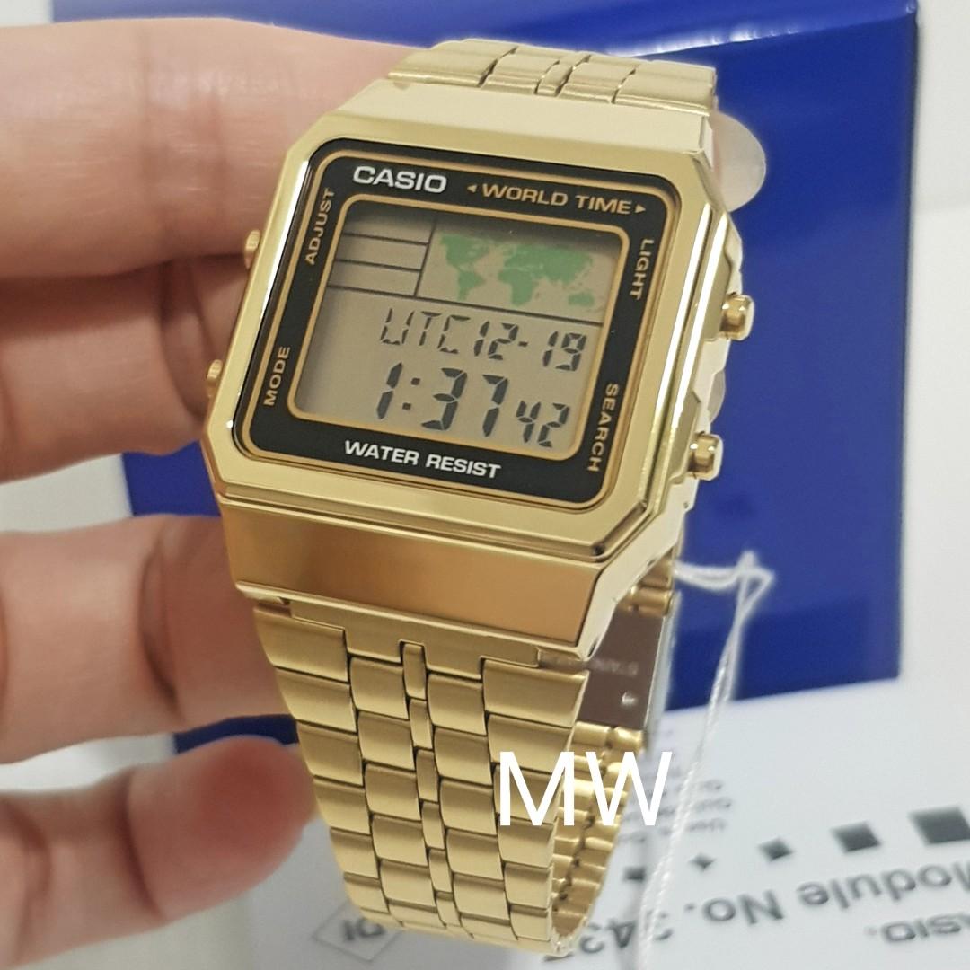 New CASIO Vintage Retro Gold A500WG World Time Alarm Map Display