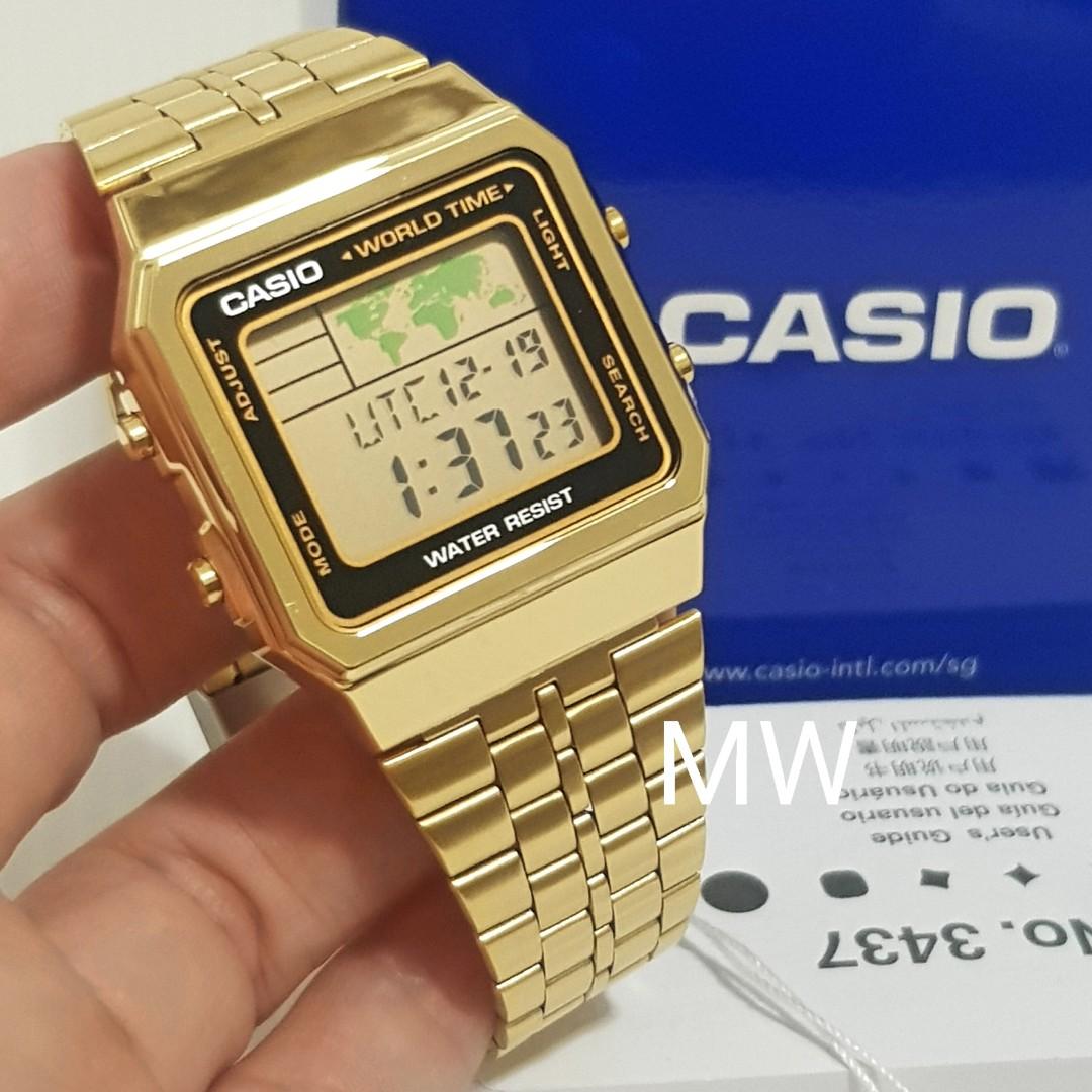 Casio gold watch sales with world map