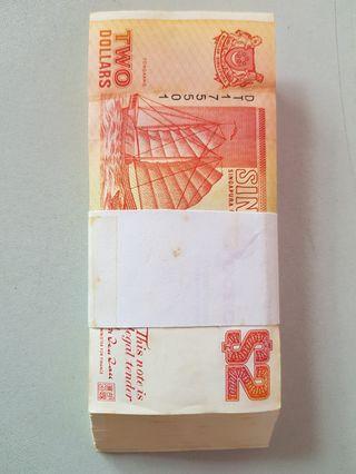 $2 Red 1991 Bundle 100pcs notes