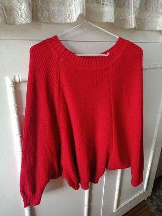Red Knitted long sleeves sweatshirt