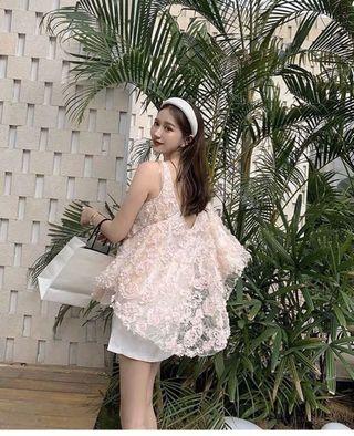 Baby pink flower TOP open back