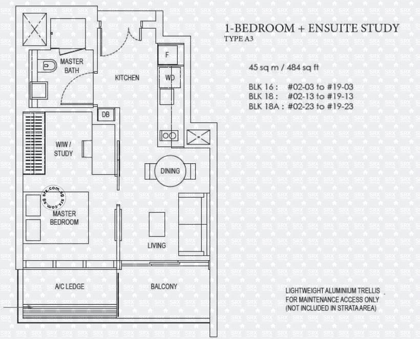 1-Bedroom + Ensuite Study 63225677610753111