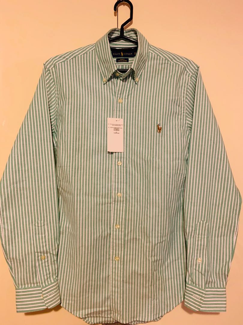 Polo ralph lauren green striped shirt new arrivals