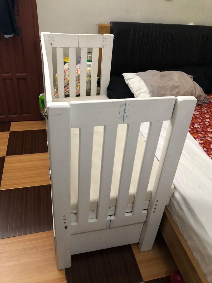 Co sleeper Crib (Category: Cots & Cribs) located in Binan City. Submitted by adressmnl (Listing ID 258248919, Image 2). Description: Custom made co sleeper crib With custom made URATEX mattress and cover Collapsible Has open storage at the bottom Side barriers can be folded down Height can be adjusted depending on the bed With dents & scratches Custom price 7,000 + 1000 uratex mattress & cover Selling price P4,500 crib +500 with matress. P5000 Co