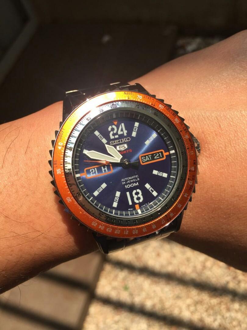 Seiko 5 Sport Navigator Blue Dial Orange Bezel Men S Fashion Men S Watches On Carousell