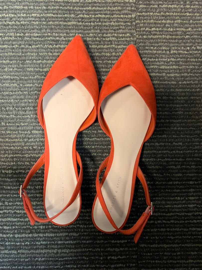 orange kitten heel shoes