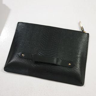 Inventive Handle Leather Clutch Bag