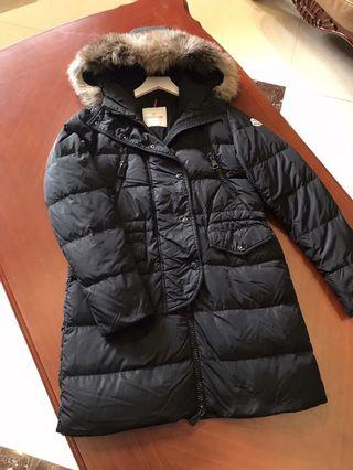 現貨！真品Moncler黑色0號Fragonette長版厚款連帽毛毛皮草羽絨外套