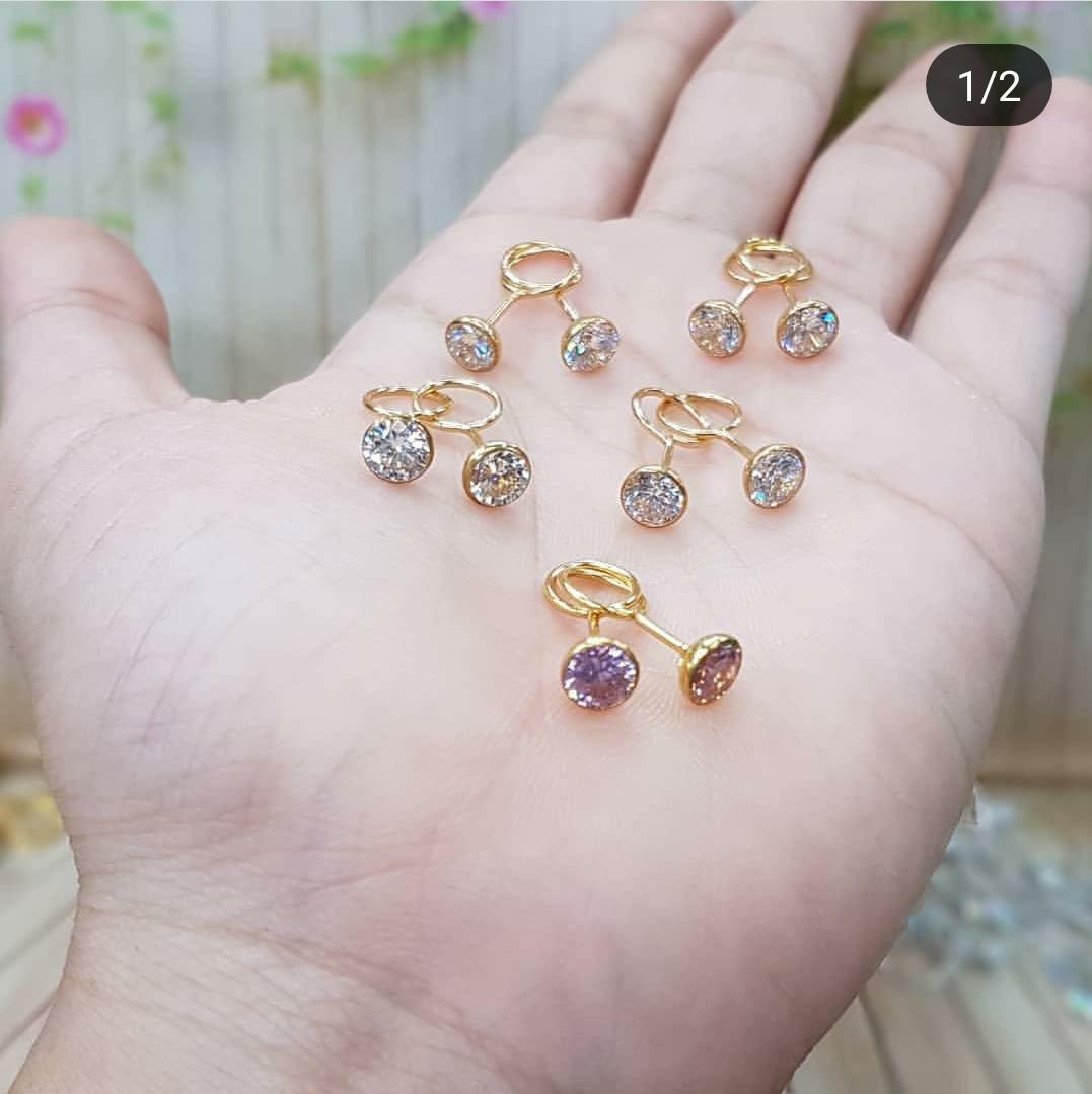 Anting Emas Toge 1 Gram Kadar 375 Mata Putih Barang Mewah